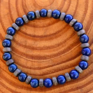 Lapis Lazuli + Heishi Heishi Wood Grey