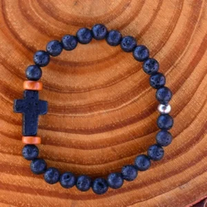 Volcanic Lava Cross + Heishi Heishi Wood